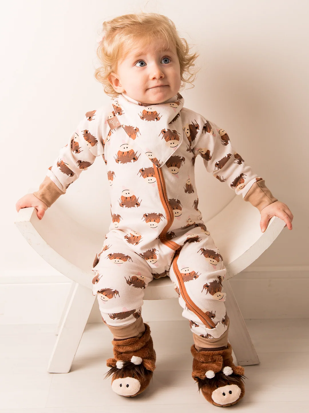 Neutral Highland Cow Romper & Booties Gifting Set - Image 3