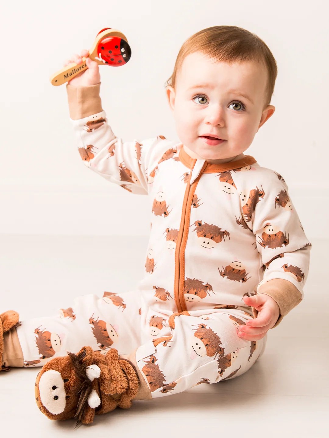 Neutral Highland Cow Romper & Booties Gifting Set - Image 4