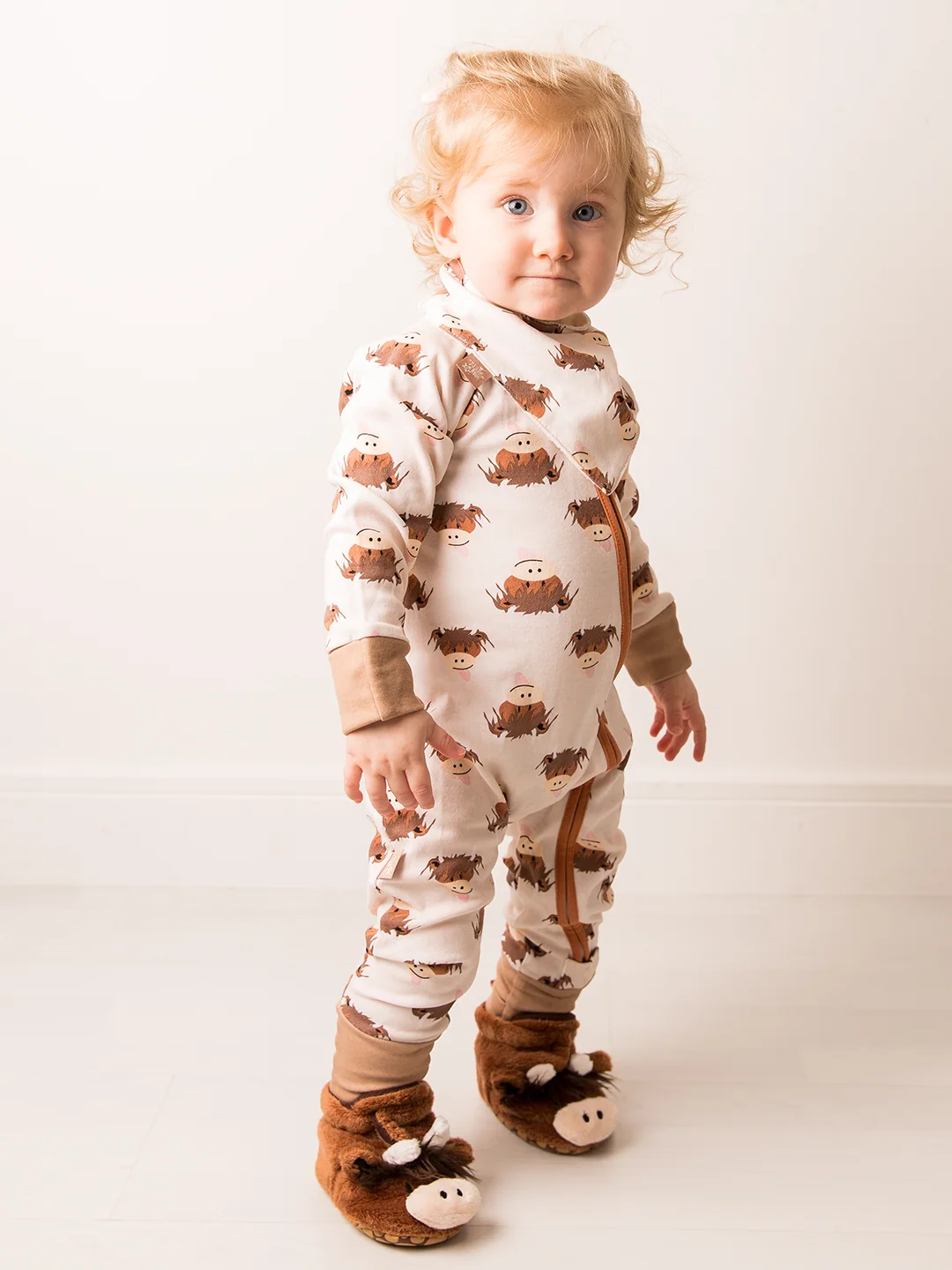 Neutral Highland Cow Romper & Booties Gifting Set - Image 5